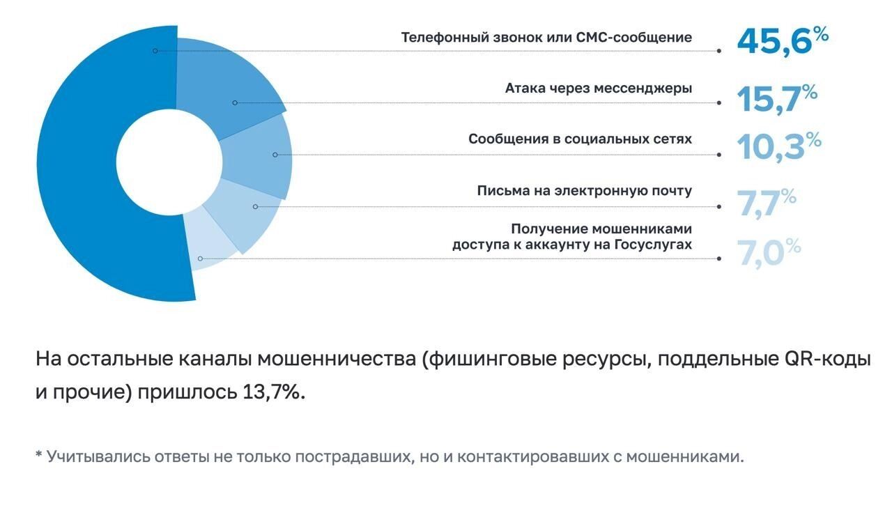 Диаграмма каналов связи, которые использовали мошенники в 2024 году