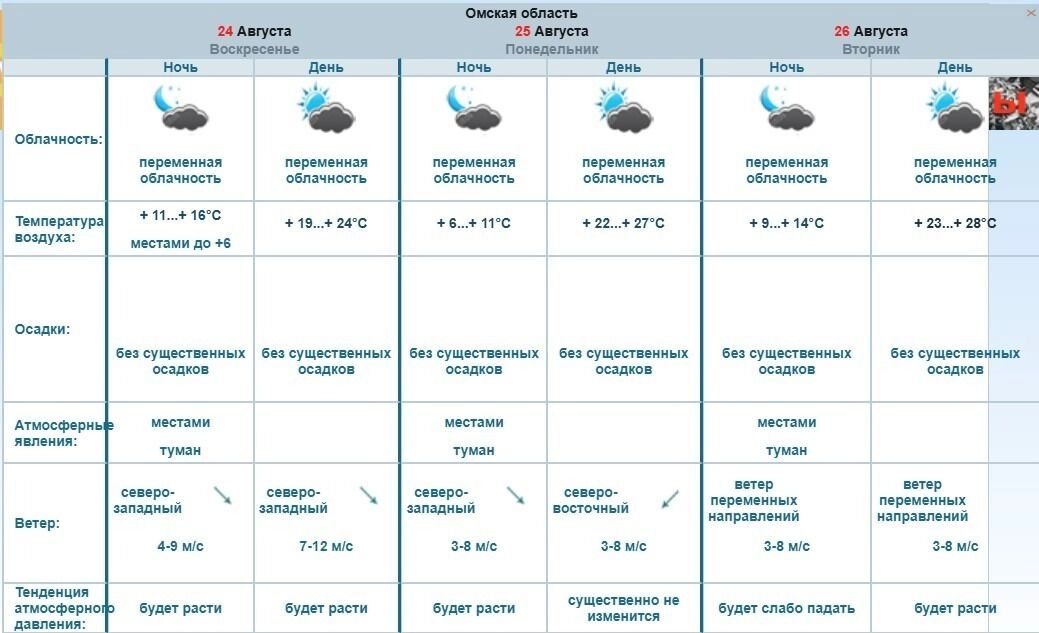 Погода в Омске на три дня