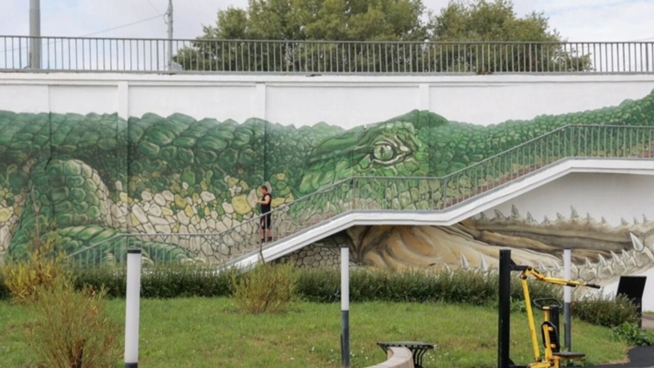 Граффити с крокодилом в Нижнем Новгороде