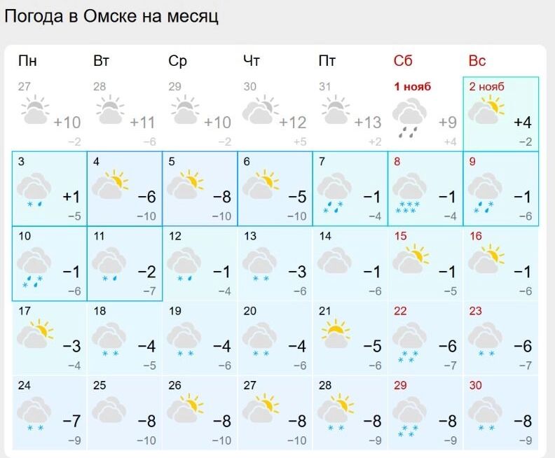 Скриншот прогноза погоды на&nbsp;месяц в&nbsp;Омске