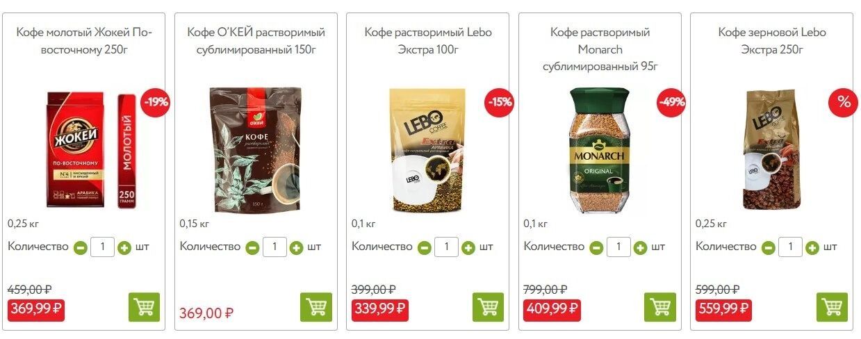 Цены на кофе в Новосибирске