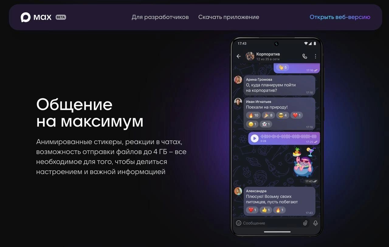 Скриншот из мессенджера MAX