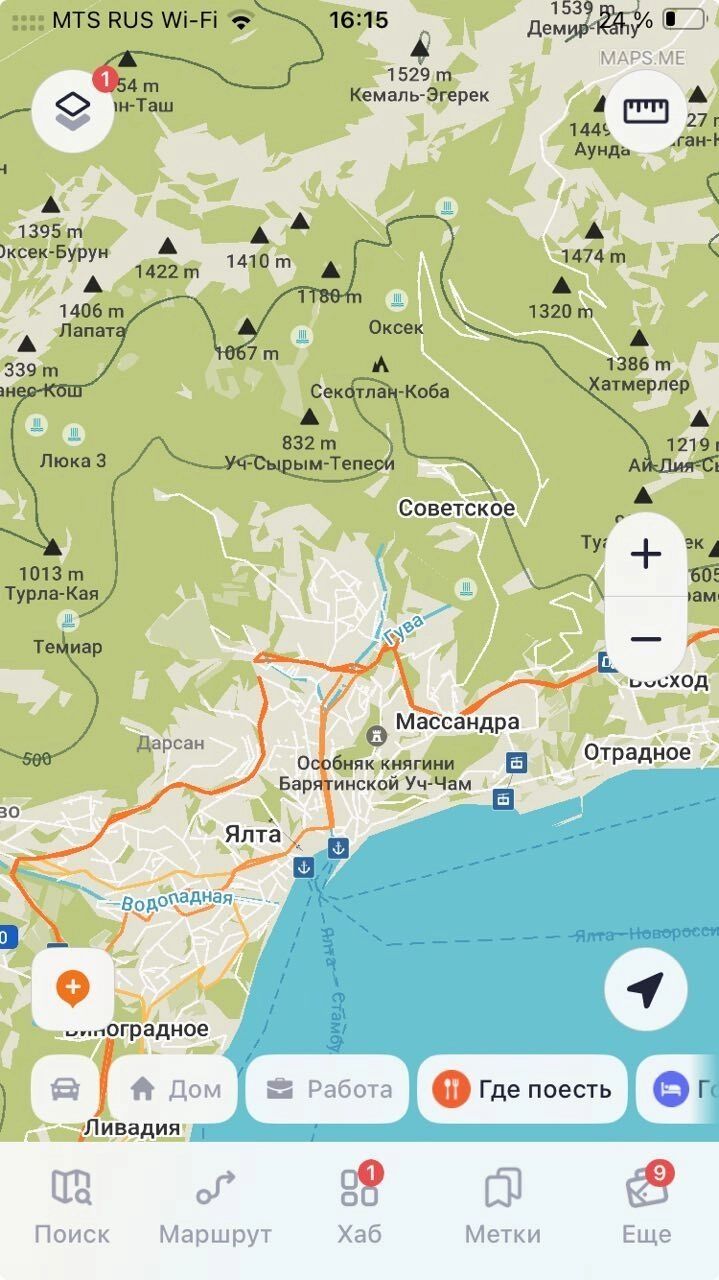 Скриншот из приложения карт Maps.me