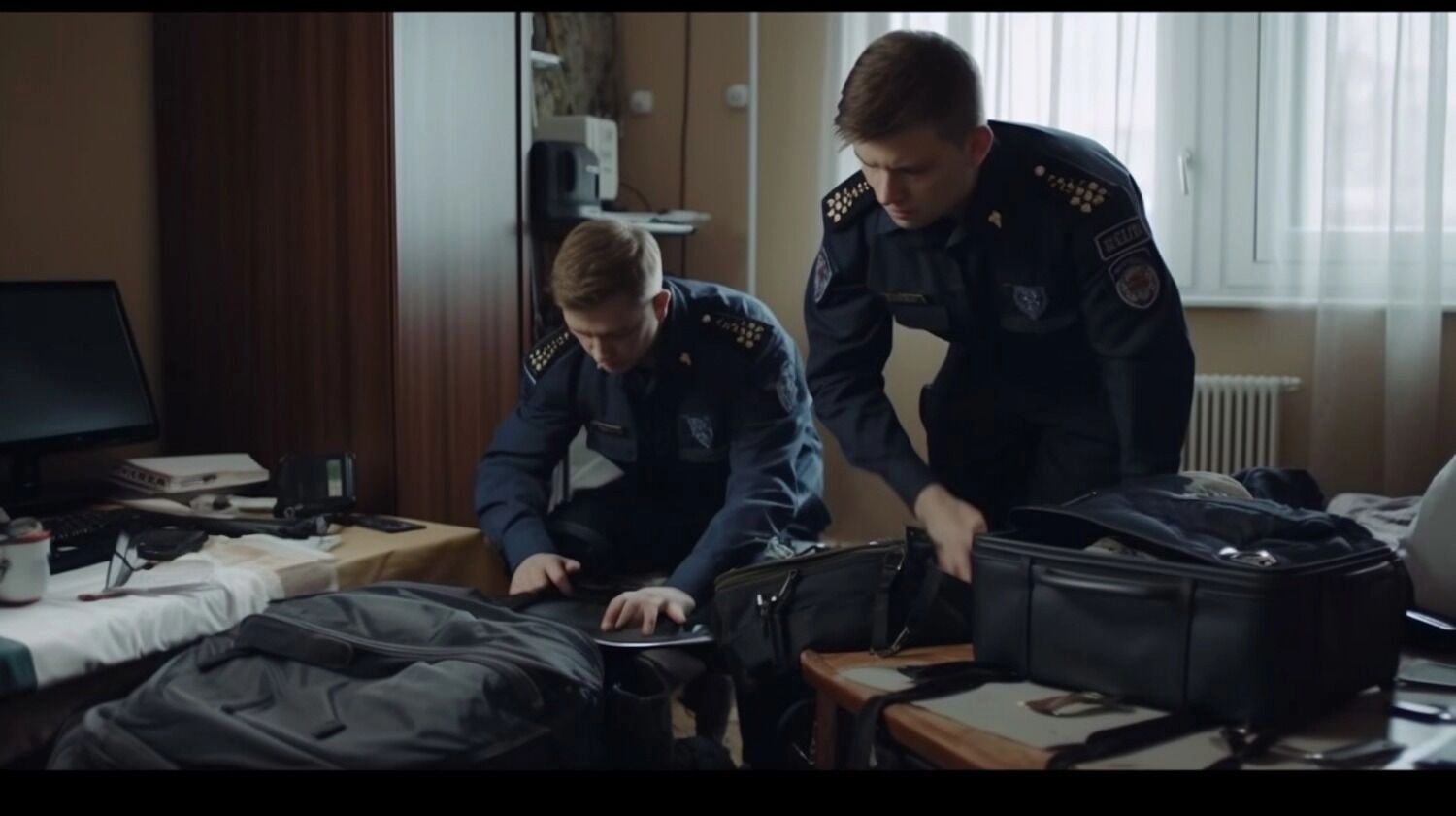 Сотрудники полиции проводят обыск вещей