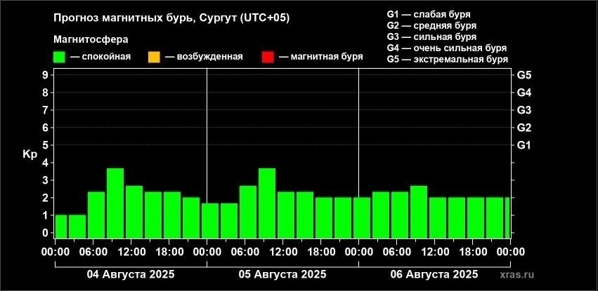 С 6 часов утра до 10:00 уровень колебаний достигнет не более 3 баллов по Кр-индексу.