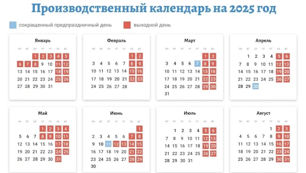 Производственный календарь на 2025 год