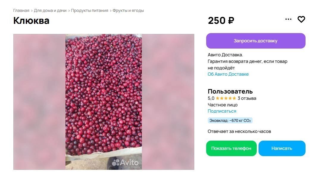 Объявления о продаже клюквы в Омской области