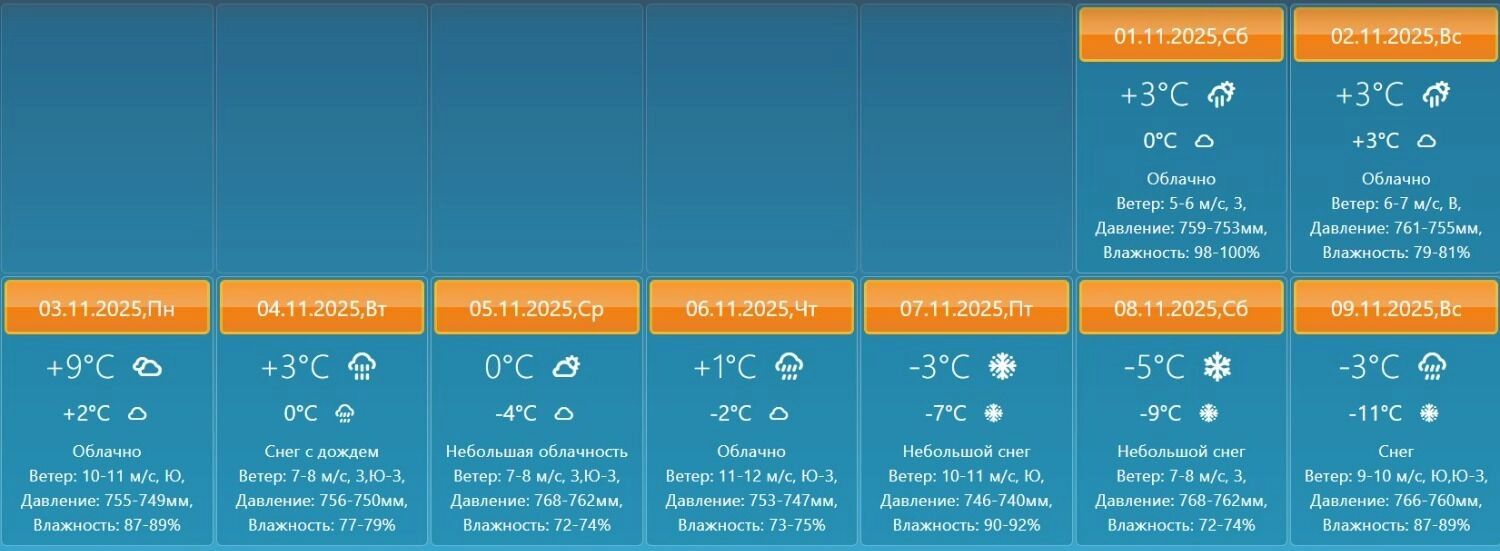 Погода в&nbsp;Омске с&nbsp;1&nbsp;по&nbsp;10&nbsp;ноября 2025