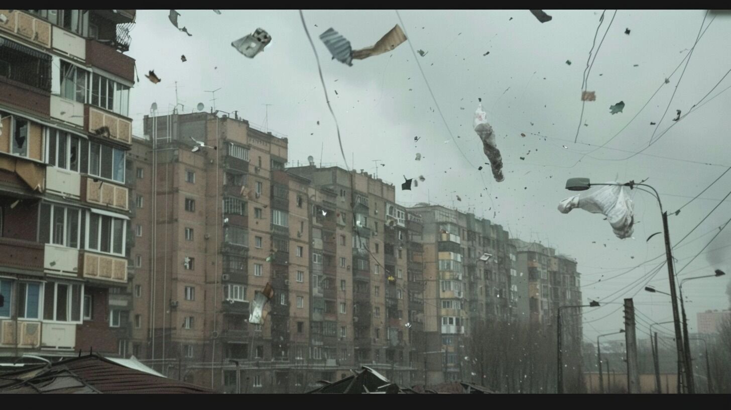 Сильный ветер в городе