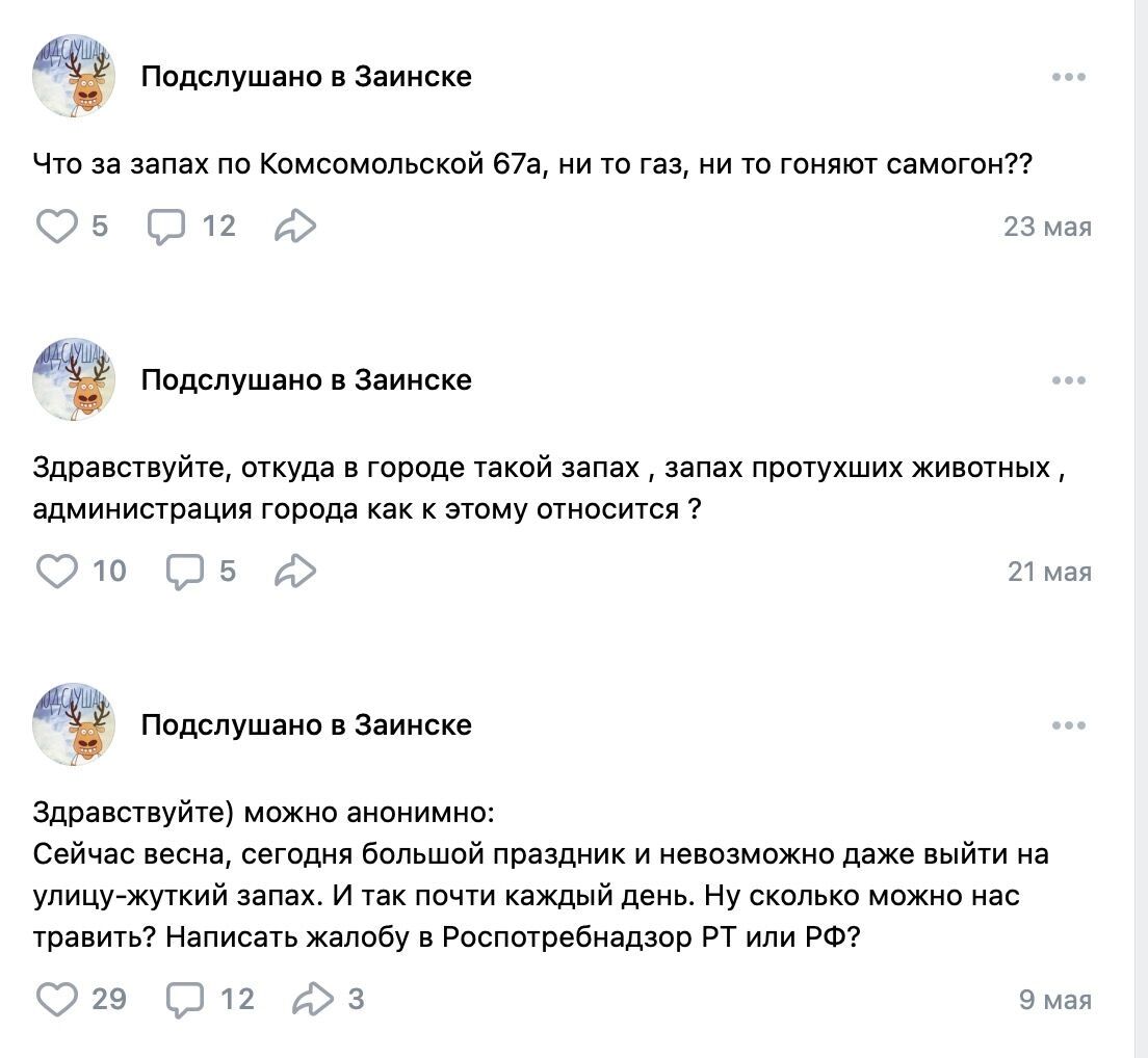 Жалобы в Заинске на вонь