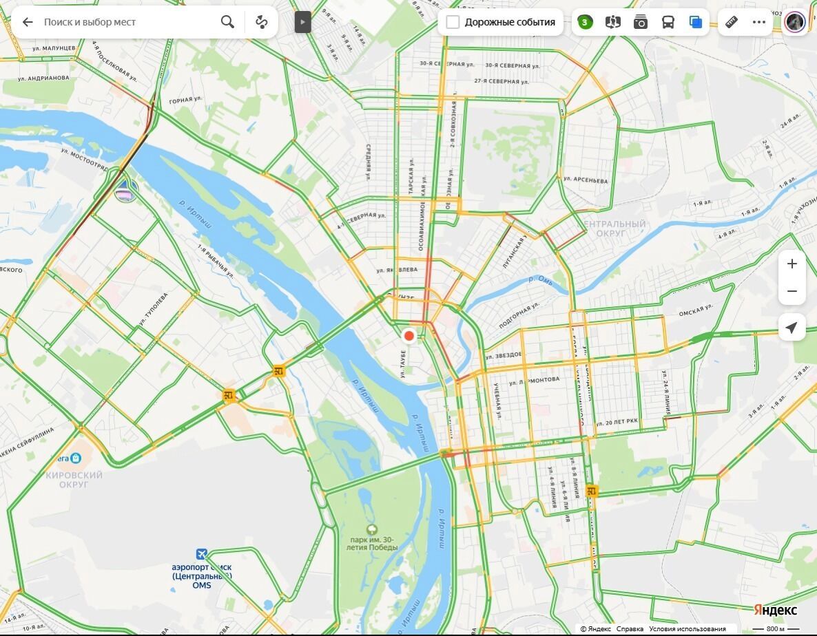 Пробки в Омске в 9:45