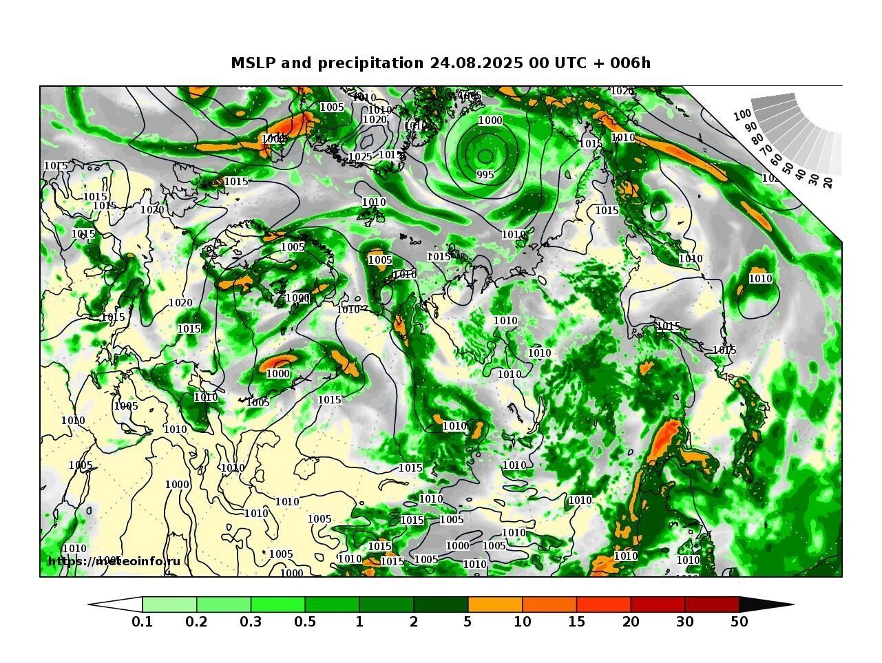 Mapa de precipitación y presión: pronóstico del Centro Hidrometeorológico