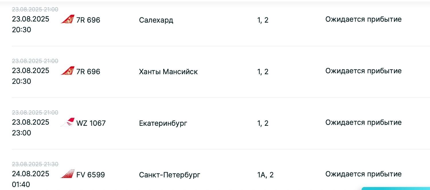 Задержки рейсов на прилет в Казань вечером 23 августа