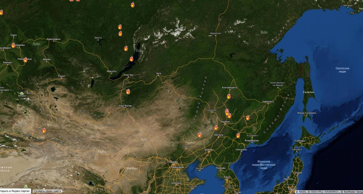 Map of fires in the Zabaikalsky Krai