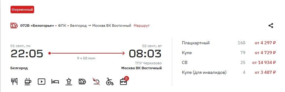 Цены в&nbsp;поезде «Белогорье» на&nbsp;1&nbsp;сентября