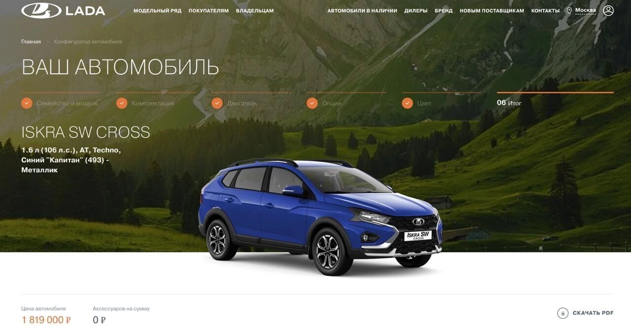 Скриншот цен на автомобиль Lada Iskra SW Cross