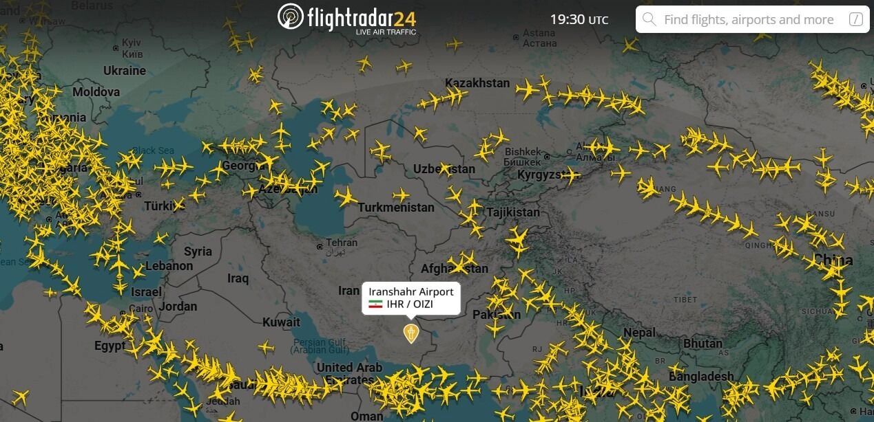 Карта полетов в ближневосточном регионе