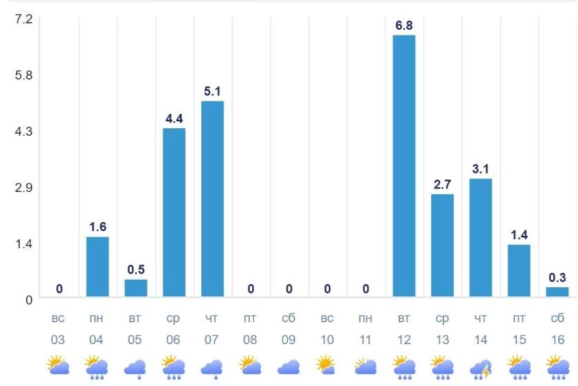 Скриншот диаграммы прогнозируемых объемов осадков на&nbsp;ближайшие дни