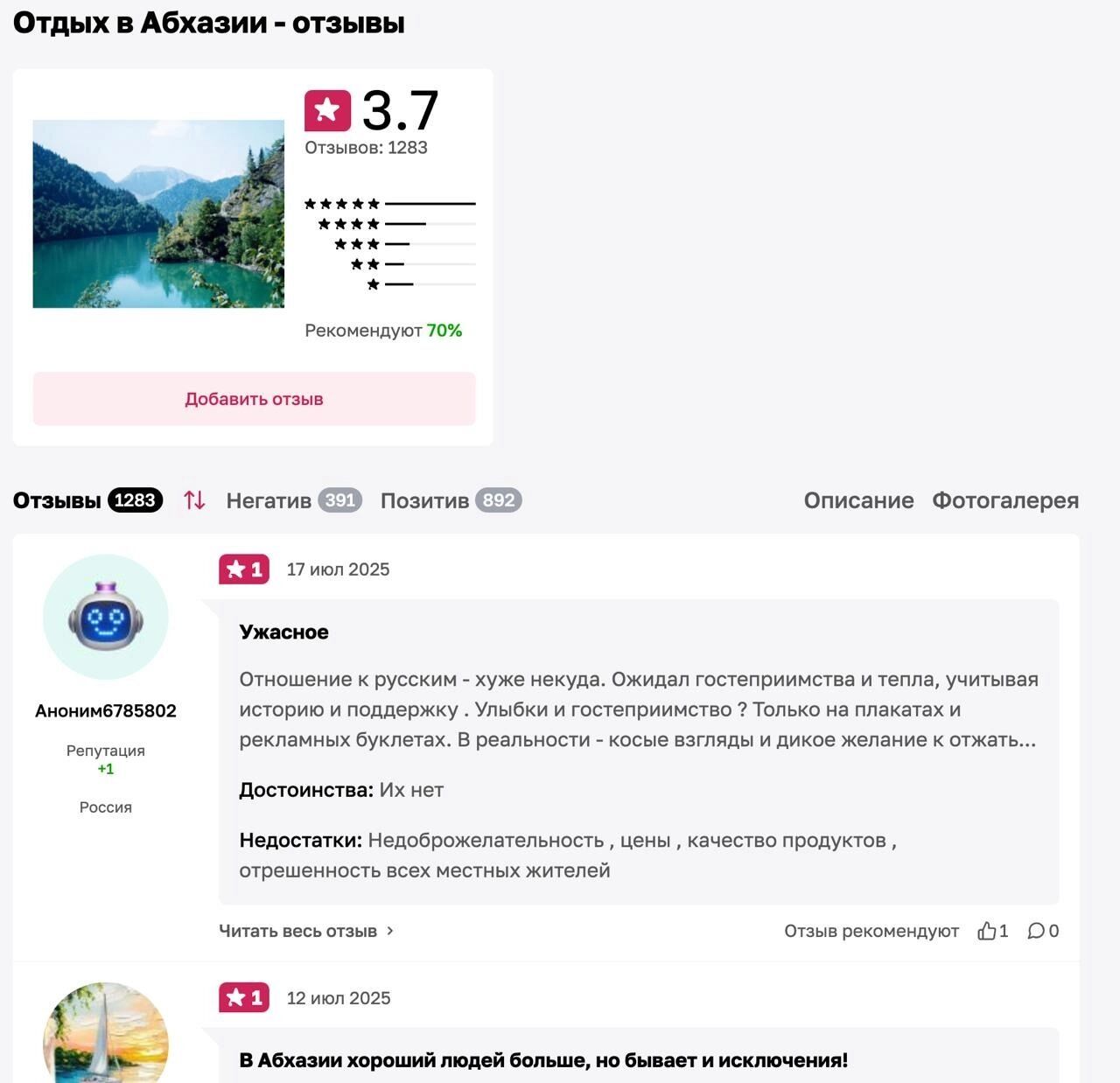 Негативный отзыв об Абхазии