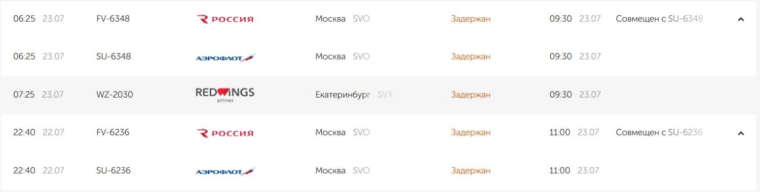 Задержанные рейсы
