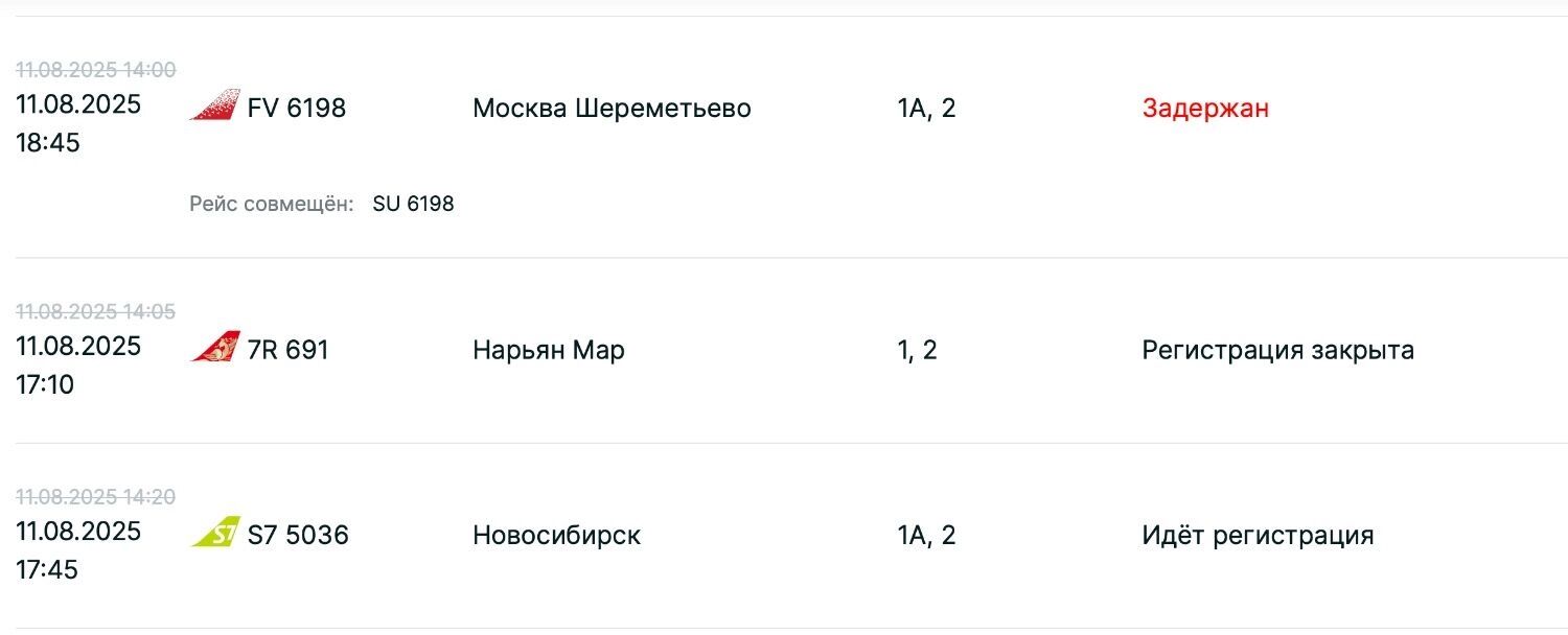 Задержки рейсов на вылет 11 августа
