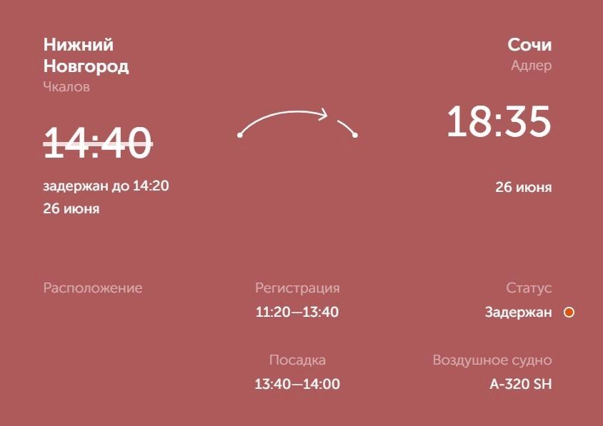Последние данные онлайн-табло нижегородского аэропорта