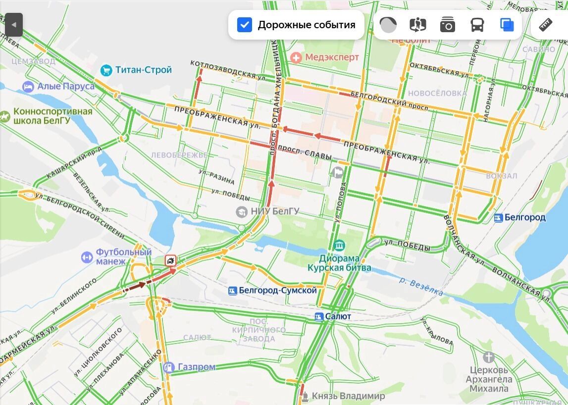Обстановка на&nbsp;дорогах в&nbsp;центре Белгорода на&nbsp;09:30