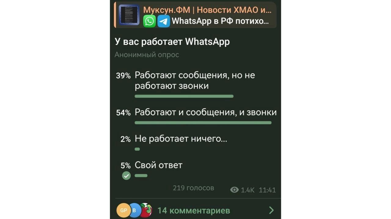 Скрин результатов опроса в TG-канале