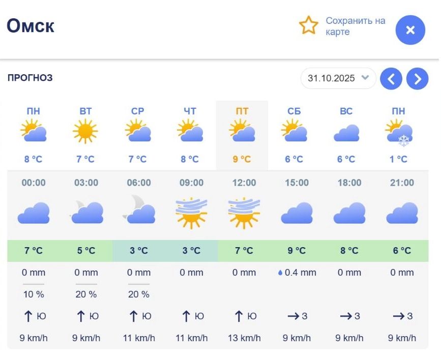 Скриншот прогноза погоды в&nbsp;пятницу&nbsp;— предпоследний рабочий день станет самым теплым
