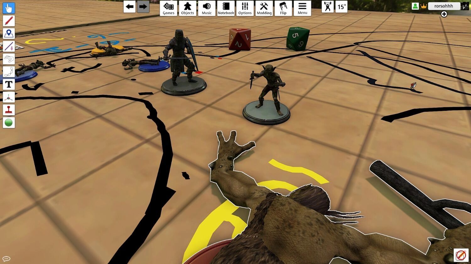 Стол в игре Tabletop Simulator, играем в DND — рыцарь и гоблин
