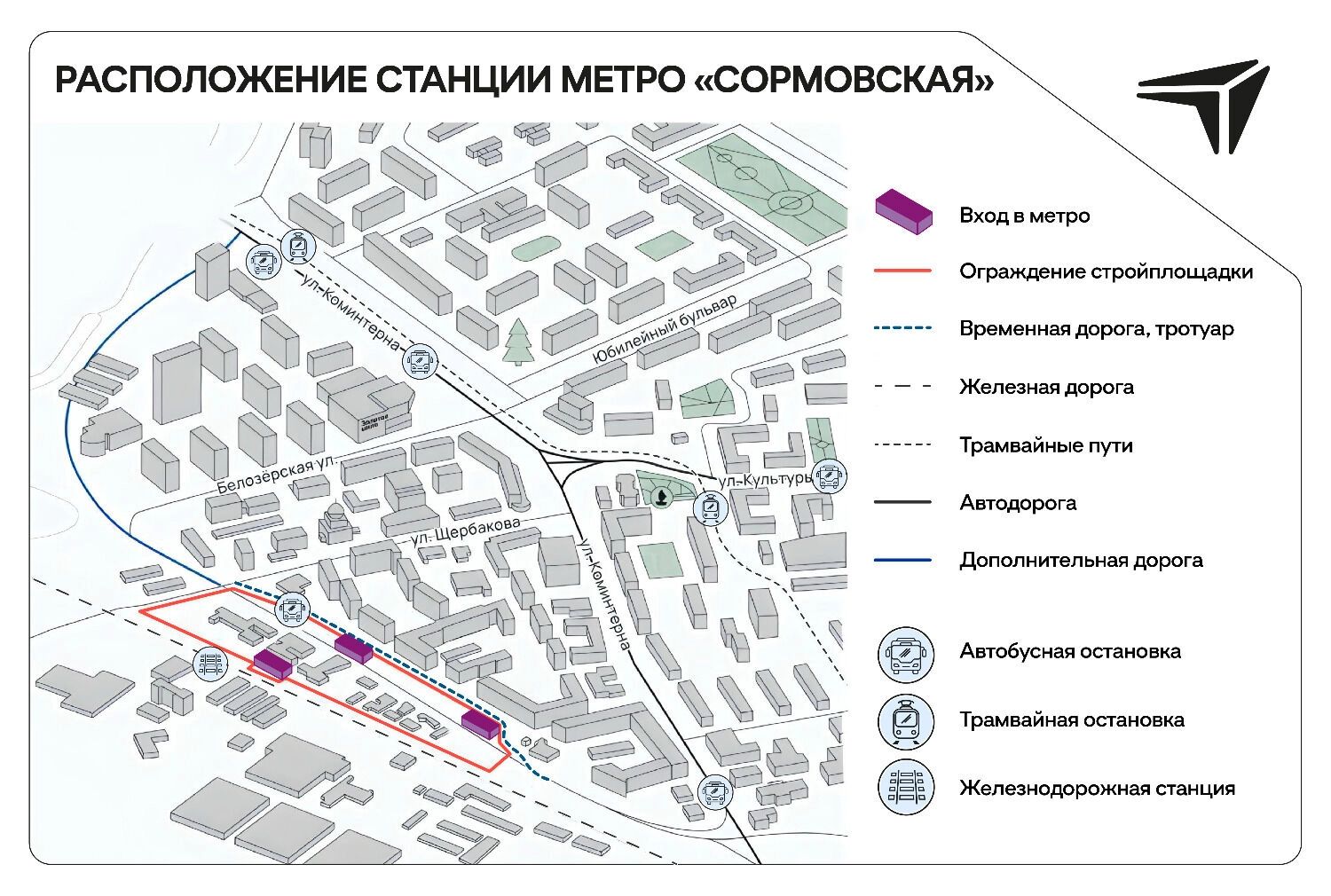 Схема размещения станции «Сормовская»