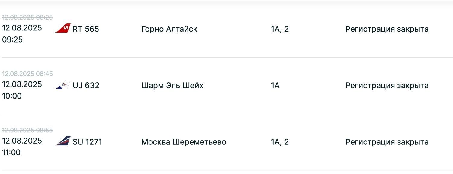 Задержки рейсов на вылет 12 августа