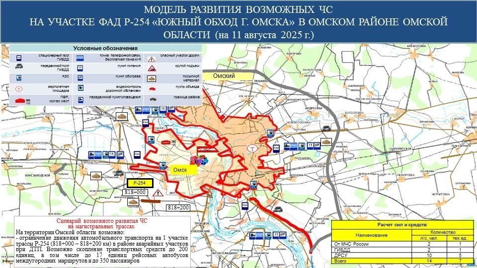 Модель развития возможных ЧС на некоторых участках Южного обхода Омска
