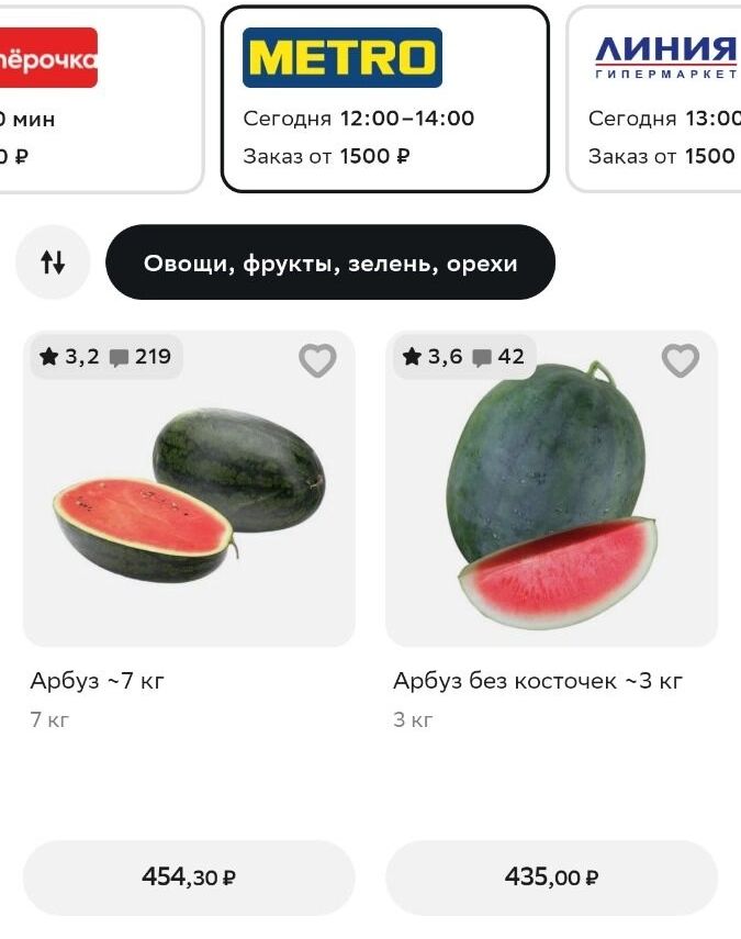 Цены на арбузы в&nbsp;«Метро» в Белгороде 
