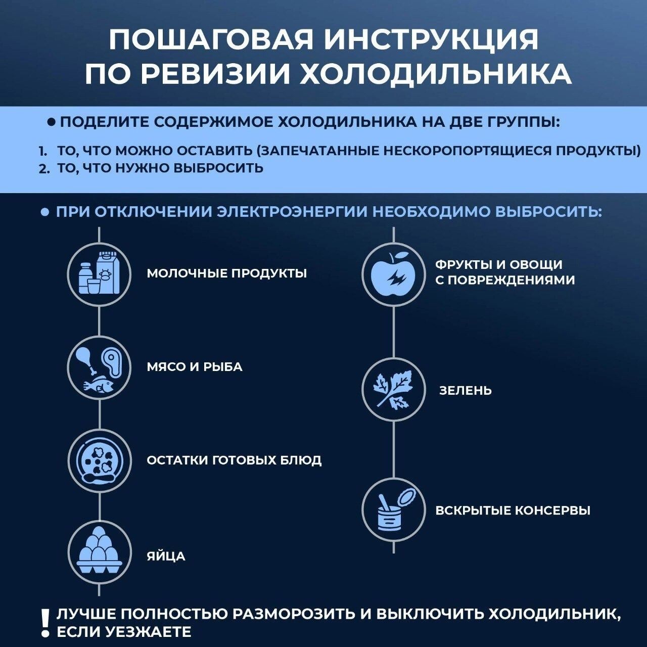 Список продуктов, которые следует выкинуть после долго отключенного холодильника