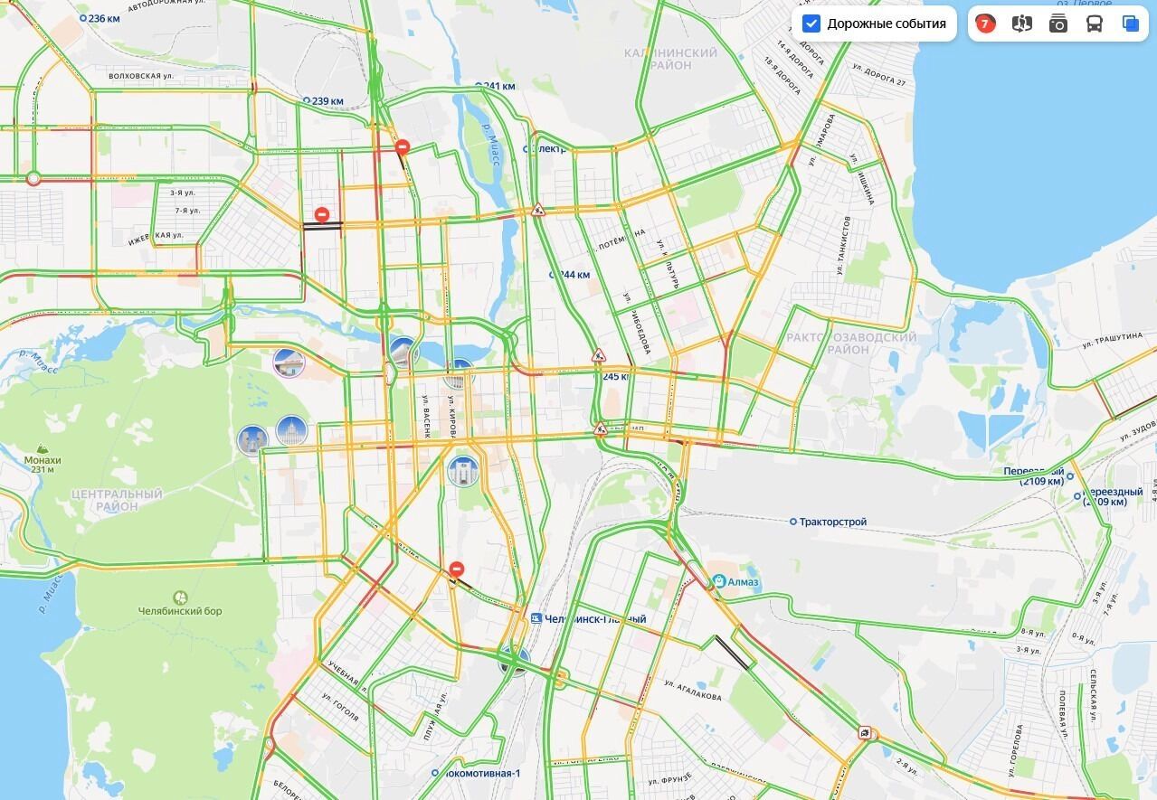Пробки в Челябинске сегодня утром составили 7 баллов