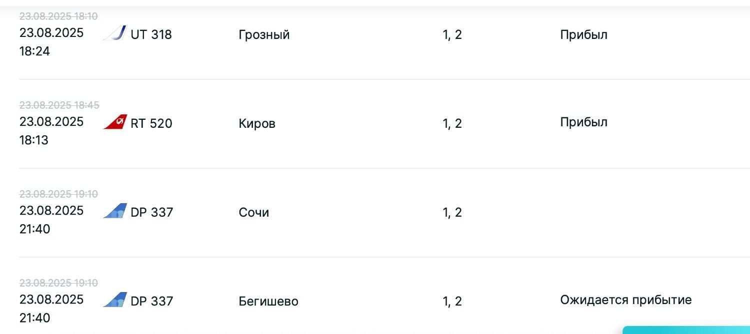 Задержки рейсов на прилет в Казань вечером 23 августа