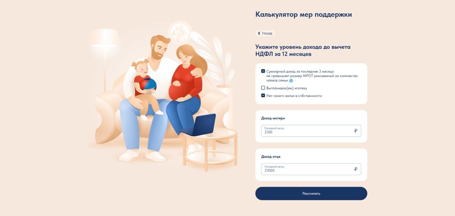 Как работает мер социальной поддержки для семей с детьми и будущих родителей (все данные условные)