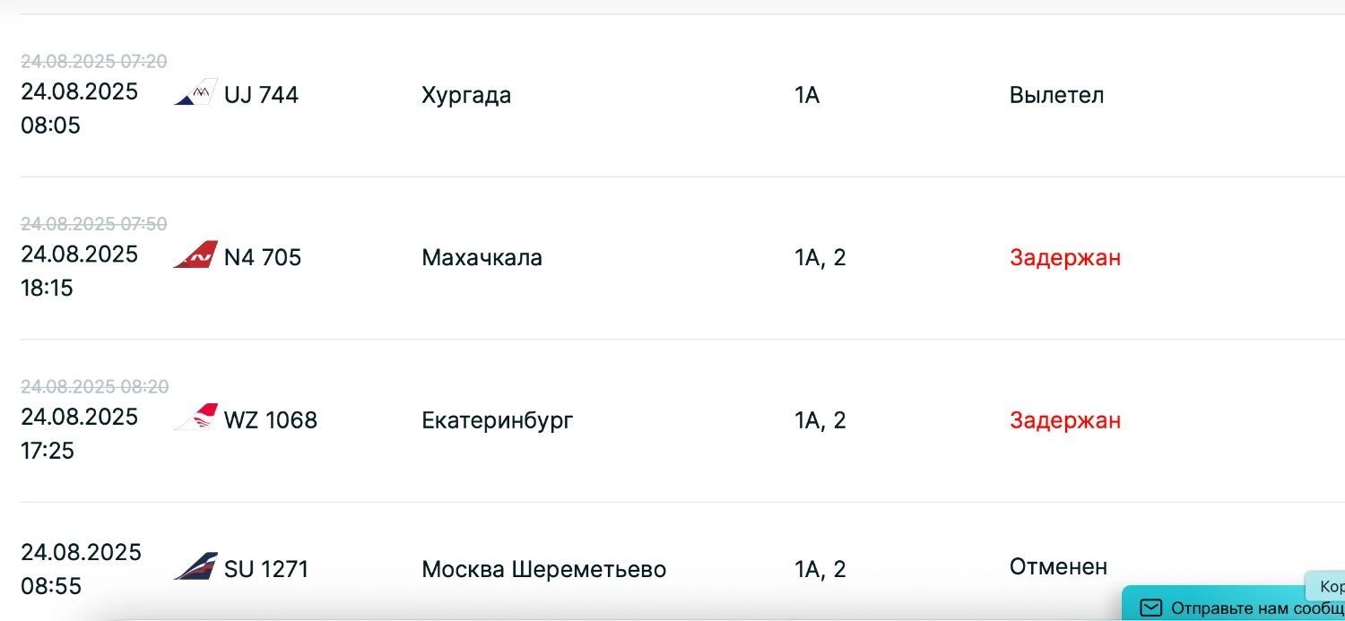 Задержки рейсов на вылет из Казани на 24 августа