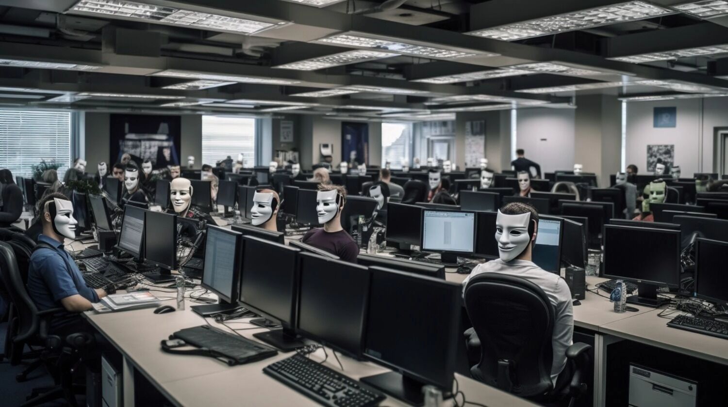 Несколько хакеров в&nbsp;масках за&nbsp;мониторами