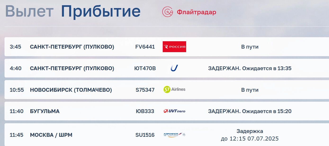 Здареживают рейсы на вылет и прилет