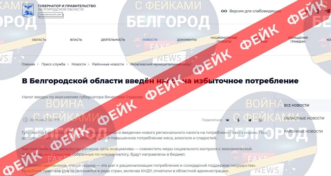 Скриншот с&nbsp;поддельного сайта правительства региона